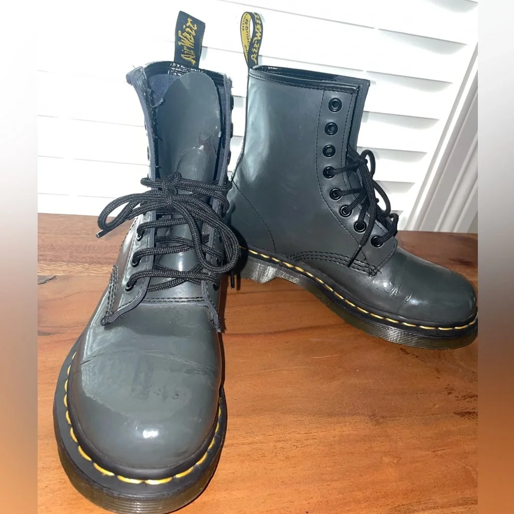 COPY - Dr. Martens Patent Leather Grey Boots-Used - Picture 2 of 6